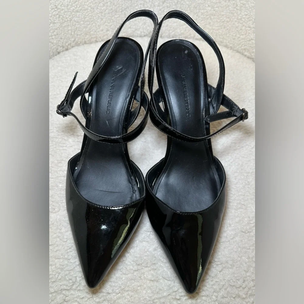 Banana Republic Madis black patent leather heels pointy toe strappy cross halter